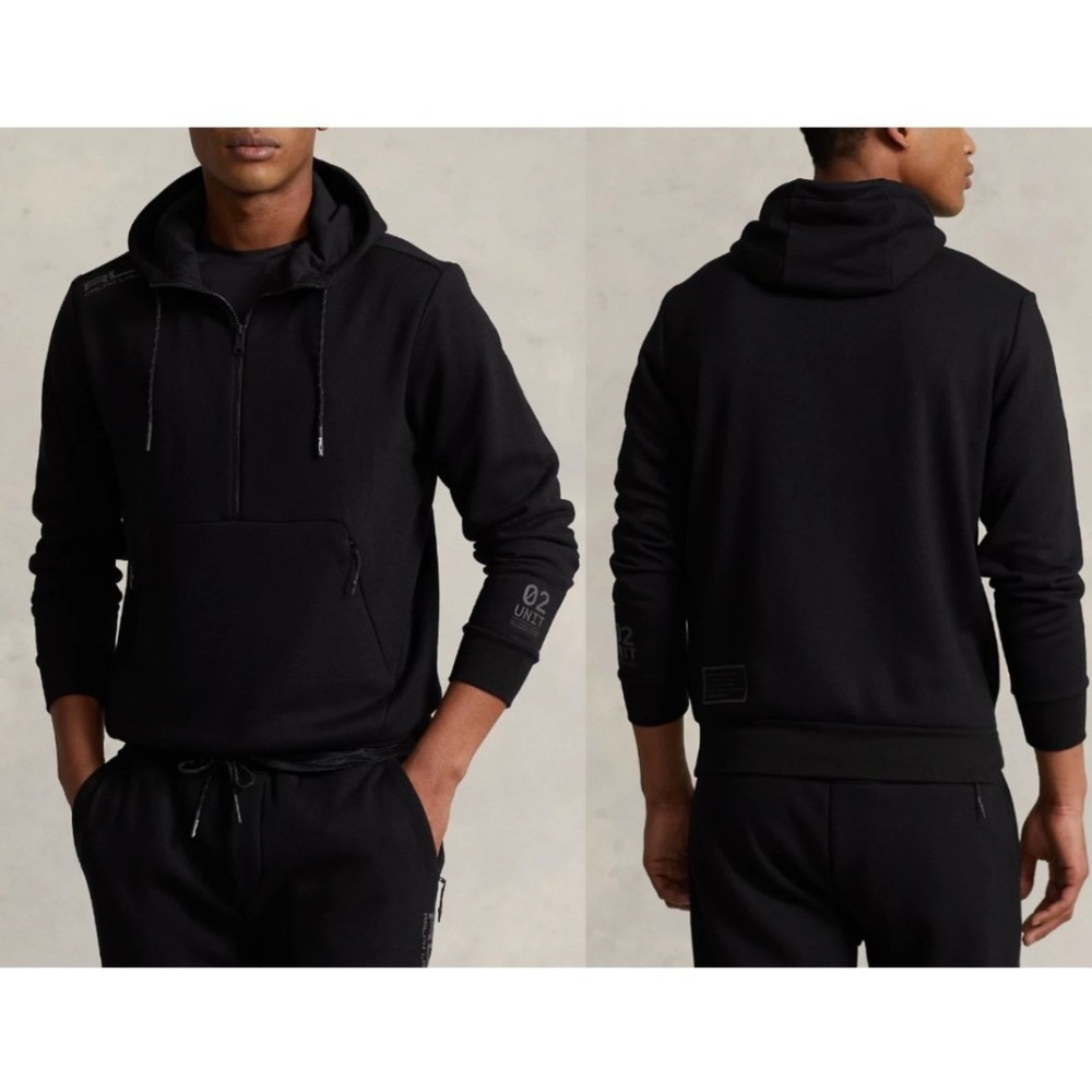 RLX Ralph Lauren Mens Black 1/4 Zip Tech Hoodie Utility Pullover 02 UNIT - Sz XL